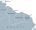 Guyana, Suriname and French Guiana political map