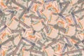 1000 Guyanese dollars bills lies in big pile. Rich life conceptual background