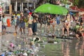 Guys and girls participate in the Full Moon party on island Koh Phangan. Thailand Royalty Free Stock Photo