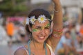 Guys and girls participate in the Full Moon party on island Koh Phangan. Thailand Royalty Free Stock Photo