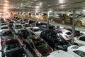 Passenger car ferry car deck. Vehicles inside the ferryboat Royalty Free Stock Photo