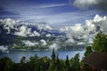 GView of Lake Thun and Bernese Alps including Jungfrau, Eiger and Monch peaks from the top of Niederhorn in summer, Switzerland Royalty Free Stock Photo