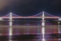 Skyline, GwangAn bridge and Haeundae at night in Busan, Korea. Royalty Free Stock Photo