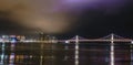 Skyline, GwangAn bridge and Haeundae at night in Busan, Korea. Royalty Free Stock Photo