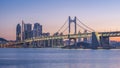 Gwangan Bridge and Haeundae at Sunrise, Busan City, South Korea Royalty Free Stock Photo