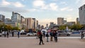 Gwanghwamun Square from Gwanghwamun Gate at sunset, Seoul, South Korea