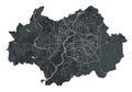 Gwangju vector map. Detailed black map of Gwangju city poster with streets. Cityscape urban vector