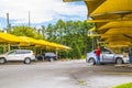 People cleaning their cars at a car wash