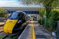 GWR train leaving Stroud railway station, The Cotswolds, Gloucestershire, United Kingdom