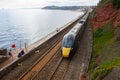 A GWR train on the sea wall at Dawlish in Devon