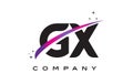 GX G X Black Letter Logo Design with Purple Magenta Swoosh