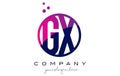 GX G X Circle Letter Logo Design with Purple Dots Bubbles