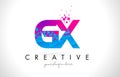 GX G X Letter Logo with Shattered Broken Blue Pink Texture Design Vector.