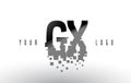 GX G X Pixel Letter Logo with Digital Shattered Black Squares