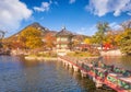 Gyeongbokgung palace with Maple leaves and pavilion old traditional, Seoul, South Korea Royalty Free Stock Photo