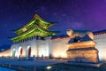 Gyeongbokgung palace and Milky Way in Seoul Korea.