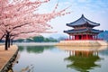 the gyeongbokgung temple in korea with autumnal. Generative AI