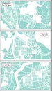 Gyeongju, Gwangju and Gyeongsan South Korea City Maps Set in Retro Style