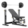 Gym adjustable weight bench with barbell isolated on white