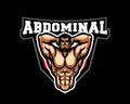 Gym, Body builder with abdominal pose. Logo and Emblems. Vector Royalty Free Stock Photo