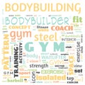 gym, body building, weight lifting, sports word cloud, this word cloud use as banner, painting, motivation, web-page, website Royalty Free Stock Photo