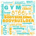 gym, body building, weight lifting, sports word cloud, this word cloud use as banner, painting, motivation, web-page, website Royalty Free Stock Photo