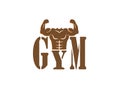 Gym bodybuilding strong body muscles icon cartoon logo design vector illustration on white background Royalty Free Stock Photo