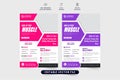 Gym business advertisement poster and flyer design with pink and purple colors. Bodybuilding and fitness service promotional web