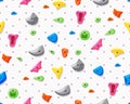 Gym climbing grips. Imitation of a rock. Various fasteners seamless pattern. Cartoon vector background. Royalty Free Stock Photo