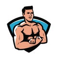 Gym club emblem. Bodybuilder, strong muscular man vector