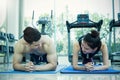 Gym crossfit asian man working out doing push up Royalty Free Stock Photo