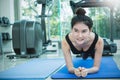 Gym crossfit woman working out doing push-ups Royalty Free Stock Photo