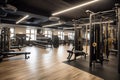 gym with different types of fitness equipment, including dumbbells, barbells, and machines