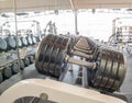 Gym dumbbell rack with different weights Royalty Free Stock Photo