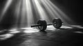 Dumbbell on Floor with Light Beams Royalty Free Stock Photo
