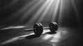 Dumbbell On Gym Floor with Dramatic Spotlight Beams Royalty Free Stock Photo