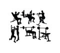 Weightlifter and Gym Fitness Exercise Activity Silhouettes Royalty Free Stock Photo