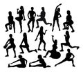 Gym and Fitness Activity Silhouettes, art vector design Royalty Free Stock Photo