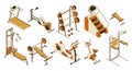 Gym and fitness club equipment collection. Isometric set of training apparatus