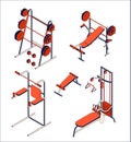 Gym and fitness club equipment collection. Isometric set of training apparatus