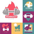 Gym and fitness club or workout sport center logo templates set. Royalty Free Stock Photo