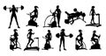 Gym Fitness Equipment Woman Silhouettes Set Royalty Free Stock Photo