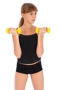 Gym fitness girl training her body with dumbbell Royalty Free Stock Photo