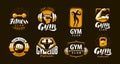 Gym, fitness logo or label. Sport, bodybuilding concept. Vector illustration