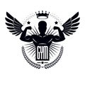 Gym and fitness logo template, retro stylized vector emblem or b Royalty Free Stock Photo