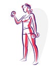 Gym and fitness vector illustration of a young attractive woman doing workout exercises, perfect muscular athletic body young Royalty Free Stock Photo