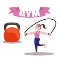 Gym fitness woman jump rope barbell Royalty Free Stock Photo