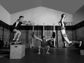 Gym group workout barbells slam balls and jump Royalty Free Stock Photo