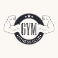 Gym. Gymnasium emblem. Fitness club logo. Typography graphic for t-shirt, design of sportswear apparel. Bodybuilding label. Vector