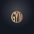 Gym inflated logo. Gold effect gym text vector design